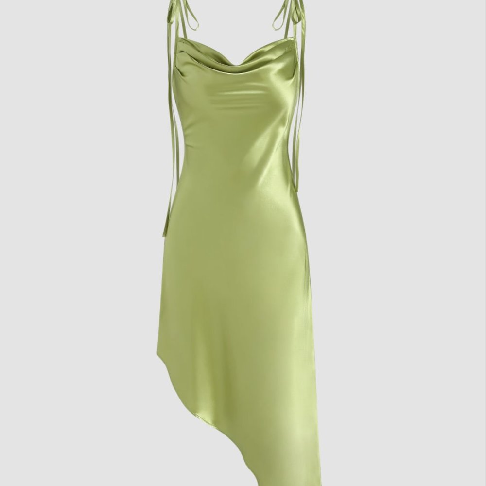 Satin Asymmetrical Hem Cami Dress